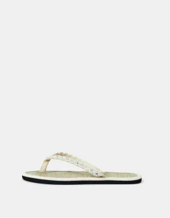 Accessorize Mirror Embellished Seagrass Flip Flops Cream