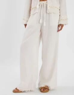 Accessorize Mirror Embellished Wide Leg Trousers Ivory