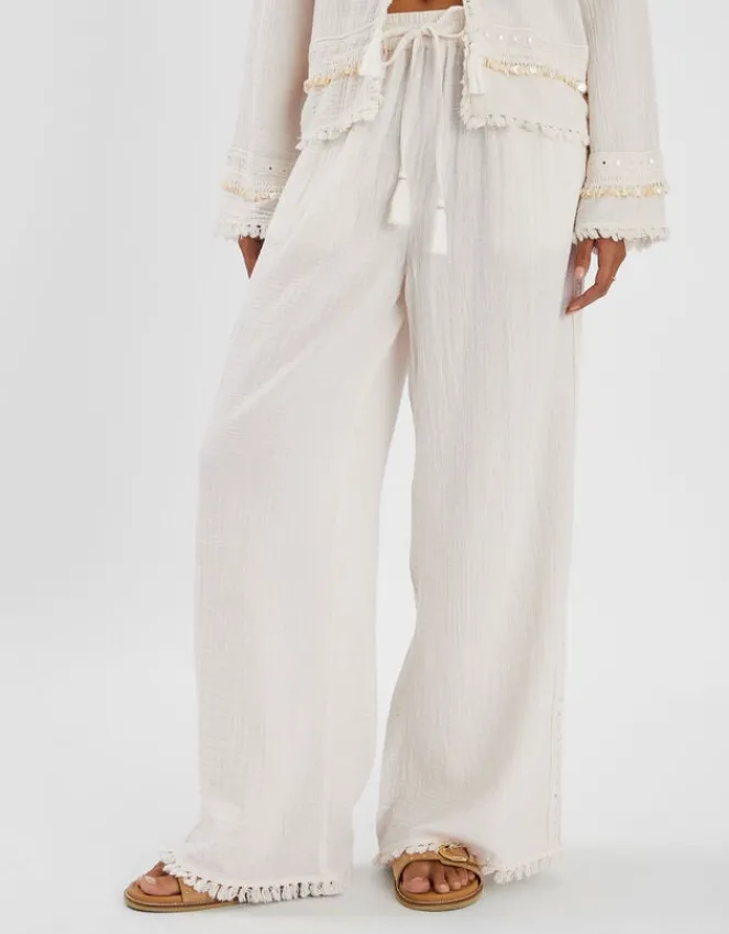Accessorize Mirror Embellished Wide Leg Trousers Ivory