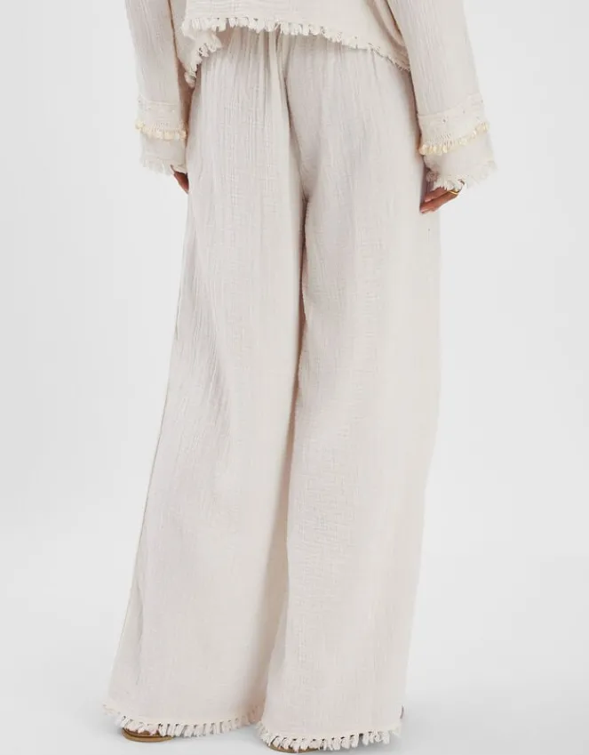 Accessorize Mirror Embellished Wide Leg Trousers Ivory