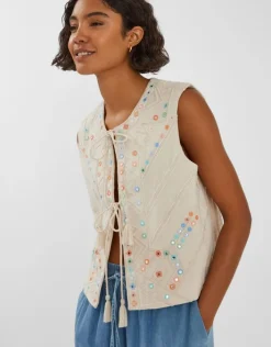 Accessorize Mirror Embroidered Waistcoat Natural
