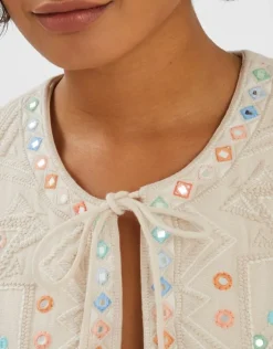 Accessorize Mirror Embroidered Waistcoat Natural