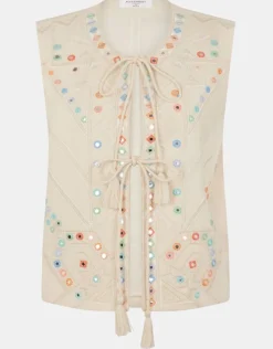 Accessorize Mirror Embroidered Waistcoat Natural