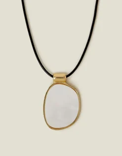 Accessorize Mother Of Pearl Pendant Cord Necklace