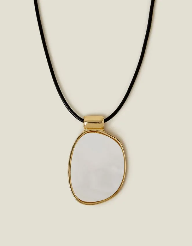 Accessorize Mother Of Pearl Pendant Cord Necklace