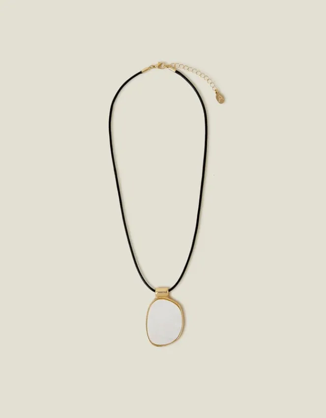 Accessorize Mother Of Pearl Pendant Cord Necklace