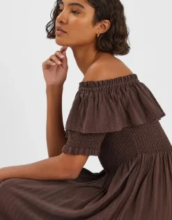 Accessorize Off-The-Shoulder Smocked Maxi Dress Brown