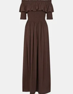 Accessorize Off-The-Shoulder Smocked Maxi Dress Brown