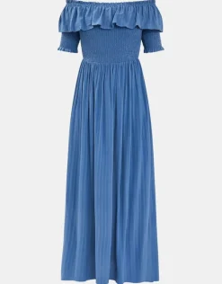 Accessorize Off-The-Shoulder Smocked Maxi Dress Blue