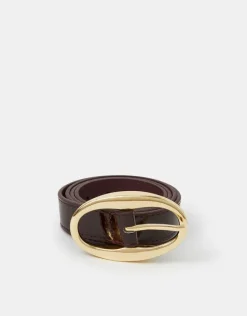Accessorize Oval Buckle Patent Belt Red