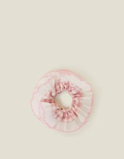 Accessorize Oversized Gingham Frill Hair Scrunchie Pink