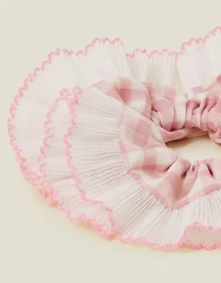 Accessorize Oversized Gingham Frill Hair Scrunchie Pink