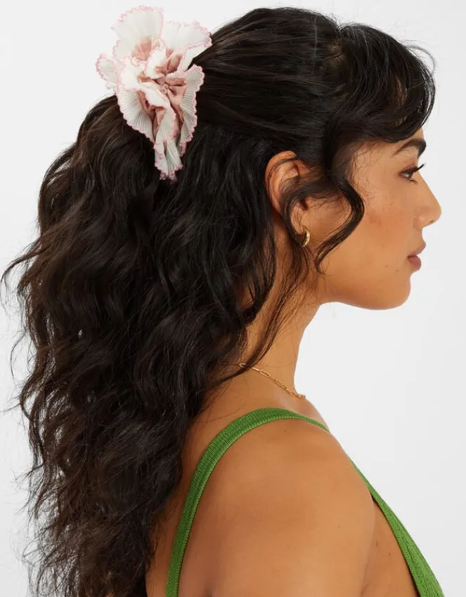 Accessorize Oversized Gingham Frill Hair Scrunchie Pink