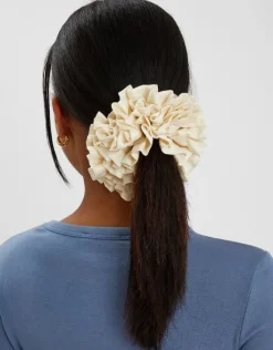 Accessorize Oversized Ruffle Satin Hair Scrunchie Cream