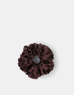 Accessorize Oversized Ruffle Satin Hair Scrunchie Brown