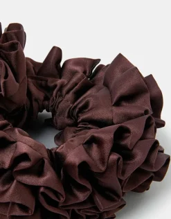 Accessorize Oversized Ruffle Satin Hair Scrunchie Brown
