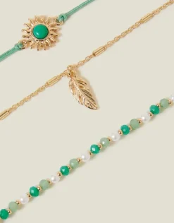 Accessorize 3-Pack Bead Feather Anklets