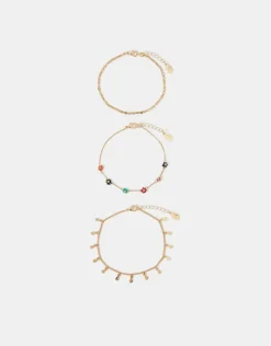 Accessorize 3-Pack Bead Flower Charm Anklets