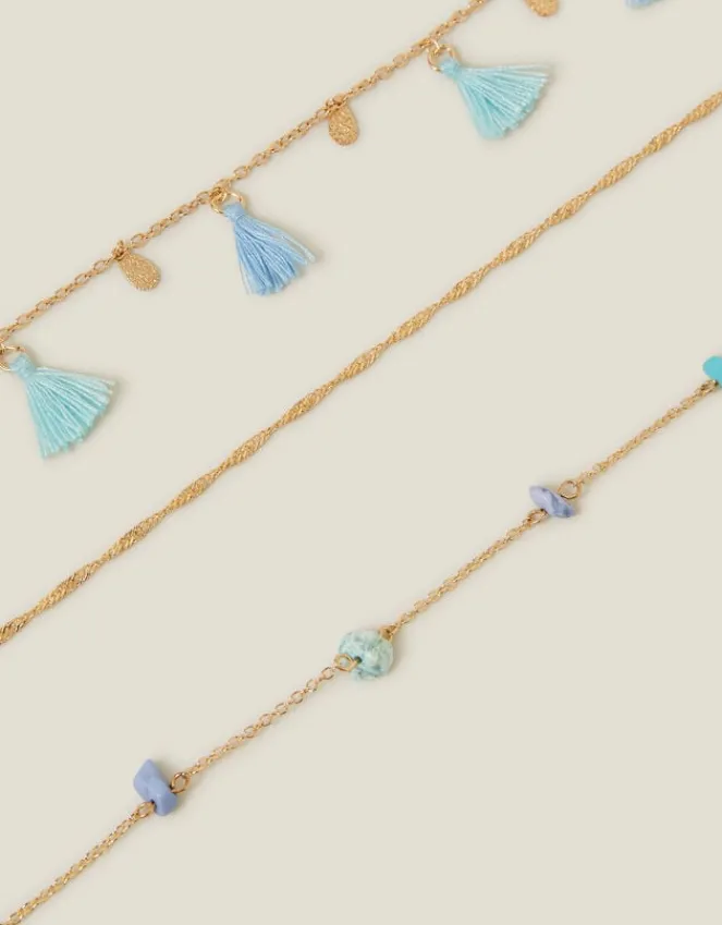 Accessorize 3-pack Bead Tassel Chain Anklets