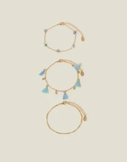 Accessorize 3-pack Bead Tassel Chain Anklets