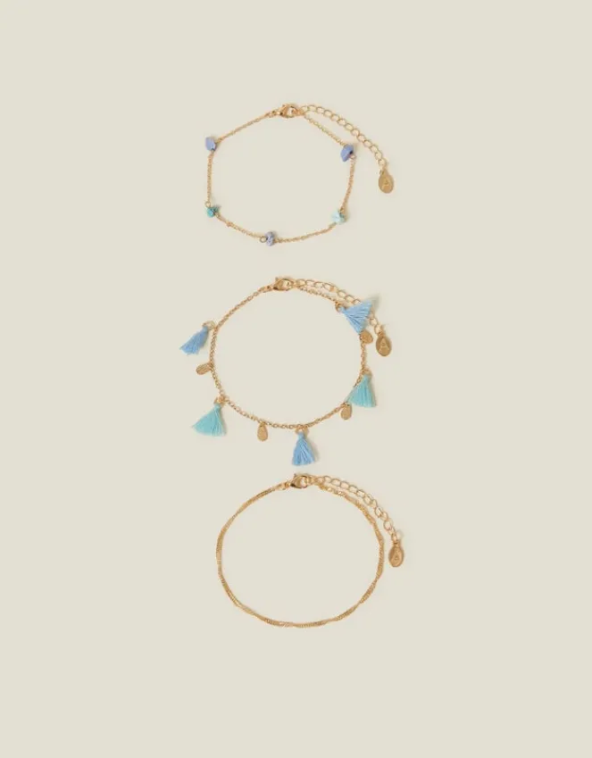 Accessorize 3-pack Bead Tassel Chain Anklets