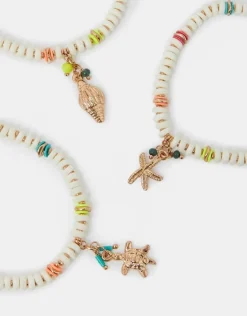 Accessorize 3-Pack Beaded Beach Charm Stretch Bracelets