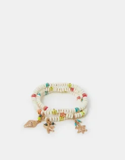 Accessorize 3-Pack Beaded Beach Charm Stretch Bracelets