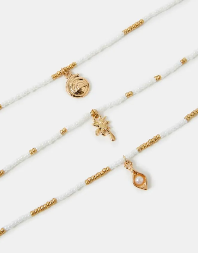 Accessorize 3-Pack Beaded Summer Charm Anklets