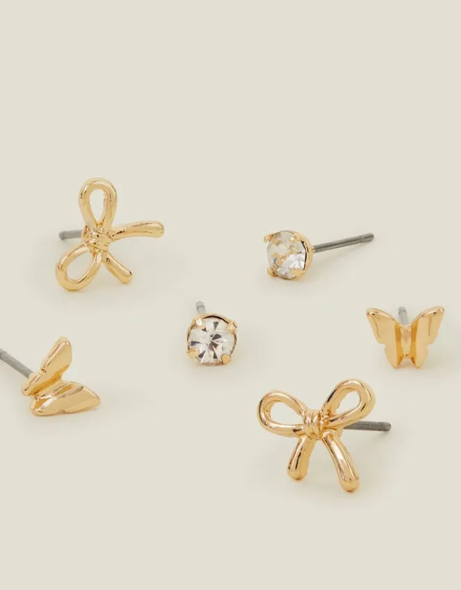 Accessorize 3-Pack Butterfly Bow Stud Earrings