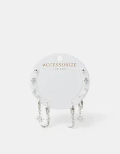 Accessorize 5-Pack Celestial Diamante Stud and Hoop Earrings Silver