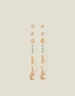 Accessorize 6-Pack Celestial Stud and Hoop Earrings Gold