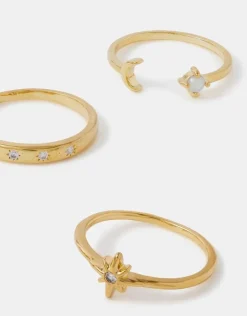 Accessorize 3-Pack 14ct Gold-Plated Celestial Rings Gold