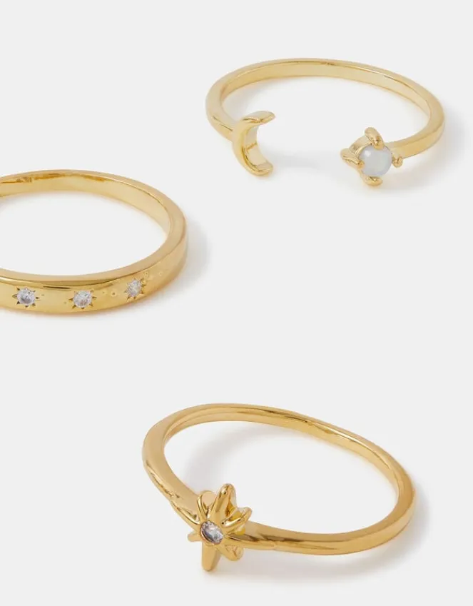 Accessorize 3-Pack 14ct Gold-Plated Celestial Rings Gold