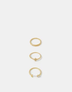 Accessorize 3-Pack 14ct Gold-Plated Celestial Rings Gold
