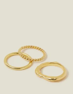 Accessorize 3-Pack 14ct Gold-Plated Mixed Rings Gold