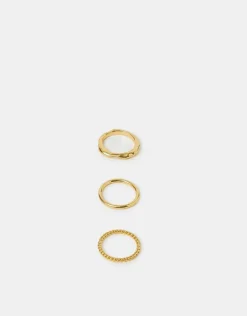 Accessorize 3-Pack 14ct Gold-Plated Mixed Rings Gold