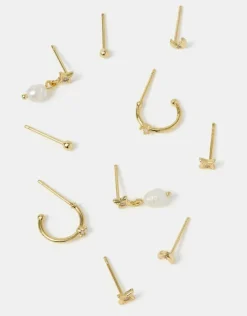 Accessorize 5-Pack 14ct Gold-Plated Pearl Stud & Hoop Earrings