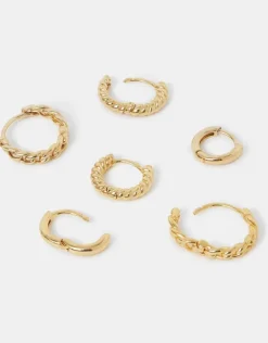 Accessorize 3-Pack 14ct Gold-Plated Twist Clicker Hoop Earrings