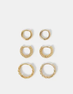 Accessorize 3-Pack 14ct Gold-Plated Twist Clicker Hoop Earrings