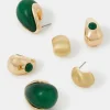 Accessorize 3-Pack Curve Drop Earrings Green