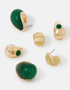 Accessorize 3-Pack Curve Drop Earrings Green
