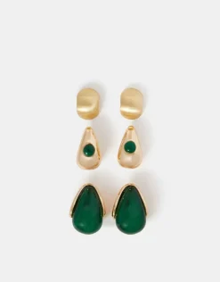 Accessorize 3-Pack Curve Drop Earrings Green