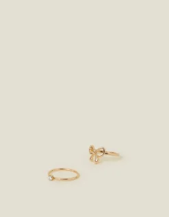 Accessorize 2-Pack Diamante Bow Rings Gold