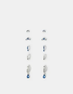 Accessorize 5-Pack Diamante Gem Stud and Hoop Earrings Silver