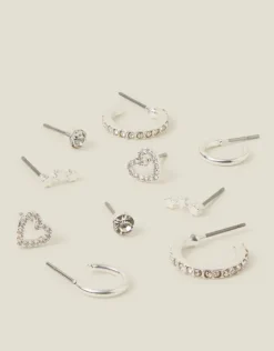 Accessorize 10-Pack Diamante Star Stud and Hoop Earrings