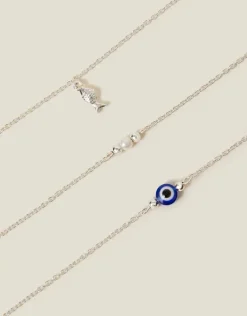 Accessorize 3-Pack Evil Eye Charm Anklets