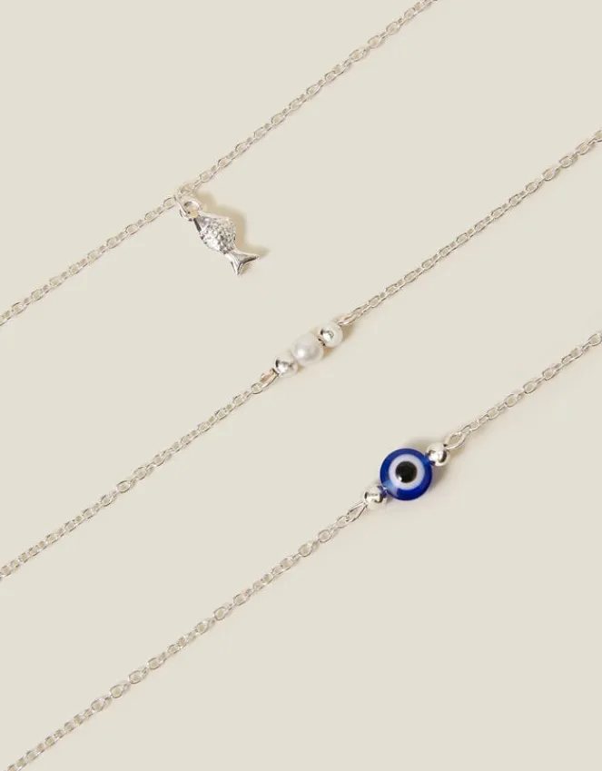 Accessorize 3-Pack Evil Eye Charm Anklets