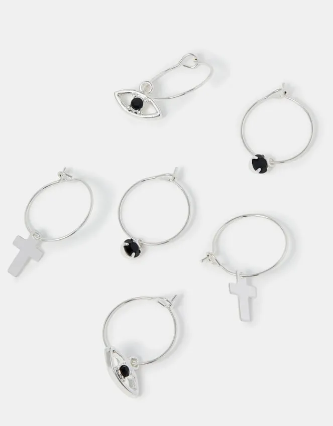 Accessorize 3-Pack Evil Eye Charm Hoop Earrings