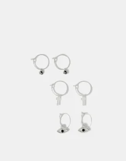 Accessorize 3-Pack Evil Eye Charm Hoop Earrings