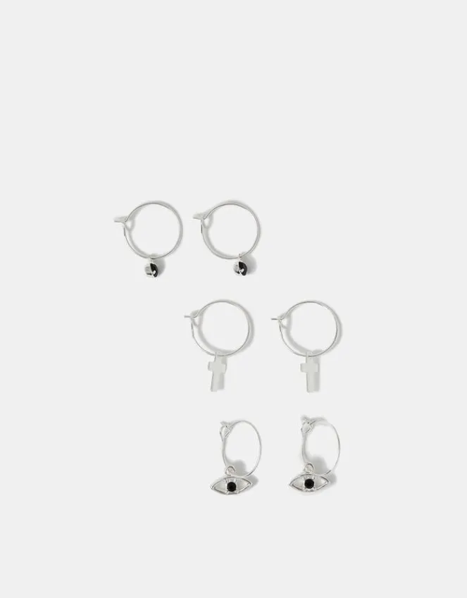 Accessorize 3-Pack Evil Eye Charm Hoop Earrings